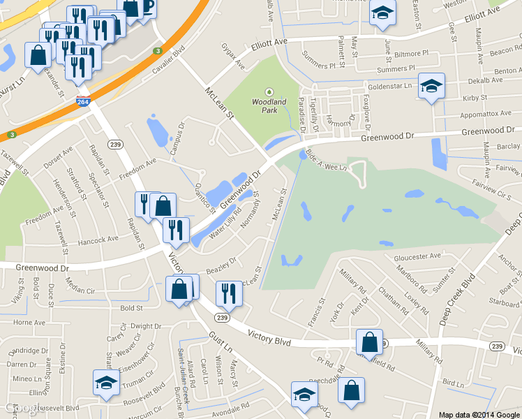 map of restaurants, bars, coffee shops, grocery stores, and more near 517 Normandy Street in Portsmouth