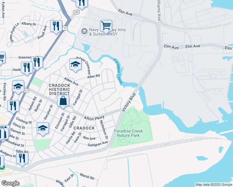 map of restaurants, bars, coffee shops, grocery stores, and more near 19 Kennedy Drive in Portsmouth