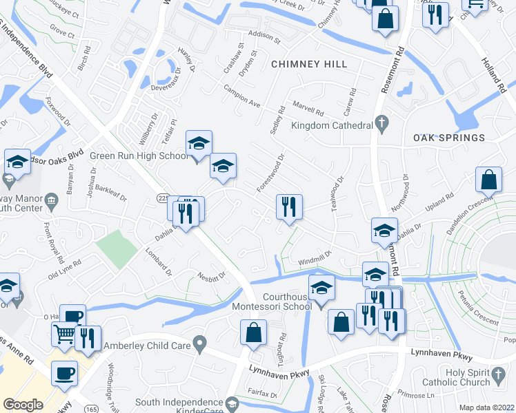 map of restaurants, bars, coffee shops, grocery stores, and more near 4408 Lindenwood Court in Virginia Beach