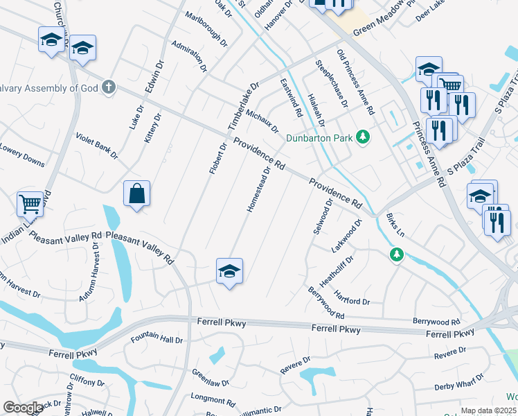 map of restaurants, bars, coffee shops, grocery stores, and more near 1124 Homestead Drive in Virginia Beach
