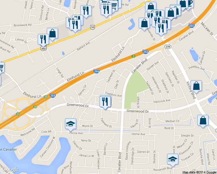 map of restaurants, bars, coffee shops, grocery stores, and more near 920 Tazewell Street in Portsmouth