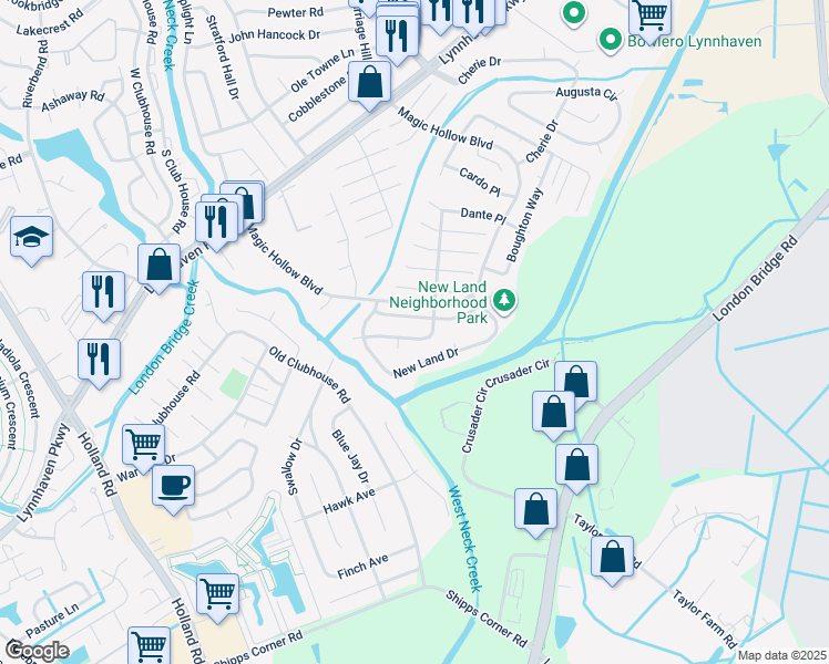 map of restaurants, bars, coffee shops, grocery stores, and more near 2944 Delaware Crossing in Virginia Beach