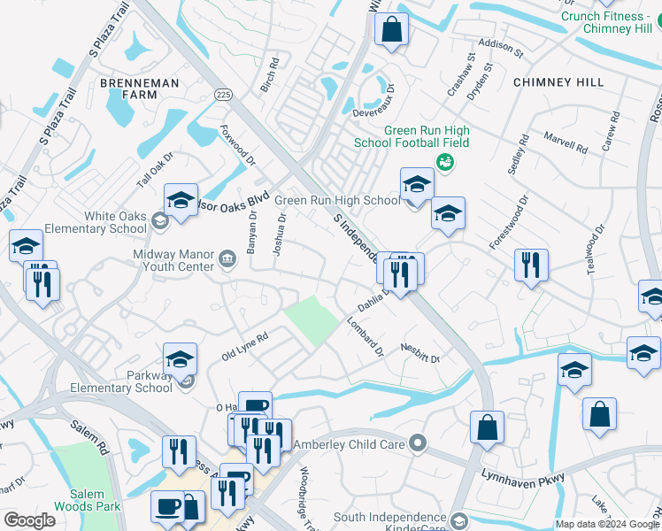 map of restaurants, bars, coffee shops, grocery stores, and more near 4012 Barkleaf Drive in Virginia Beach