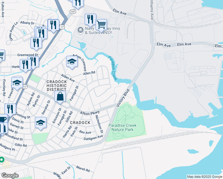 map of restaurants, bars, coffee shops, grocery stores, and more near 19 Kennedy Drive in Portsmouth