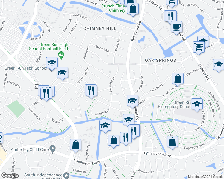 map of restaurants, bars, coffee shops, grocery stores, and more near 3776 Summer Place in Virginia Beach