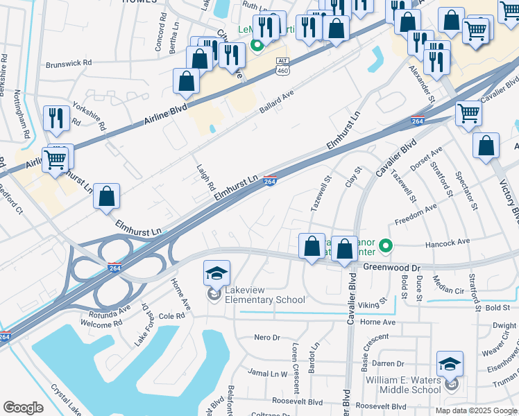 map of restaurants, bars, coffee shops, grocery stores, and more near 1600 Darren Circle in Portsmouth