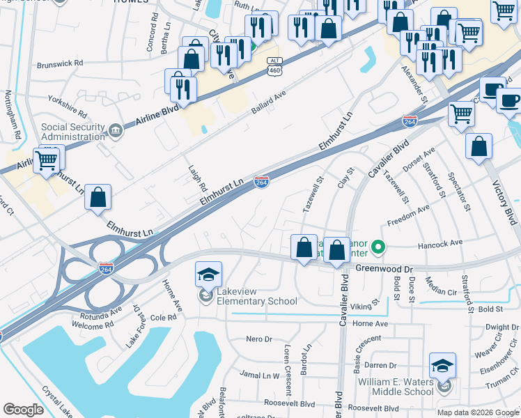 map of restaurants, bars, coffee shops, grocery stores, and more near 1676 Darren Circle in Portsmouth
