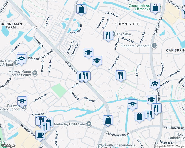 map of restaurants, bars, coffee shops, grocery stores, and more near 4466 Cherrywood Lane in Virginia Beach