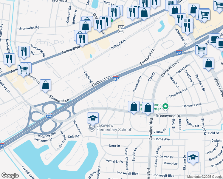 map of restaurants, bars, coffee shops, grocery stores, and more near 1604 Darren Circle in Portsmouth