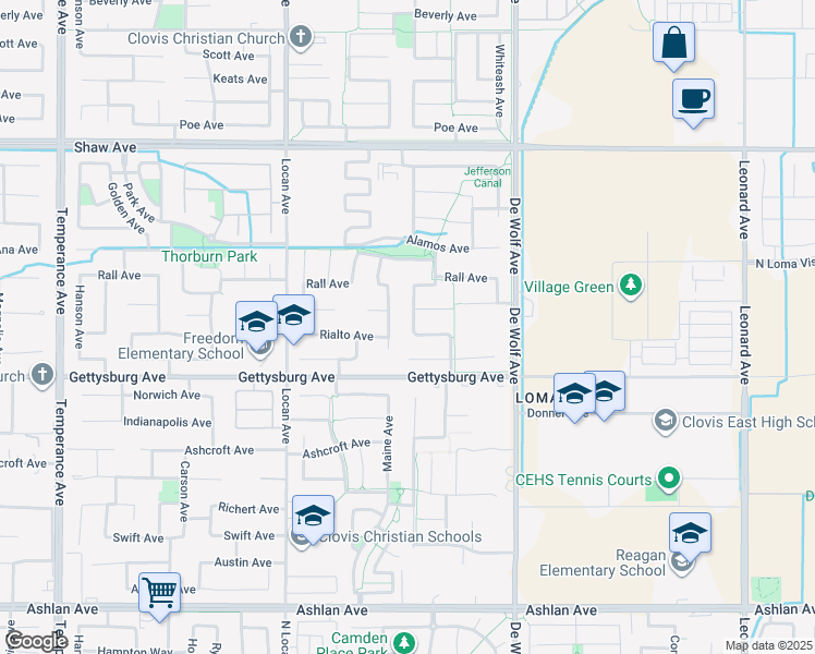 map of restaurants, bars, coffee shops, grocery stores, and more near 2642 Blackwood Avenue in Clovis