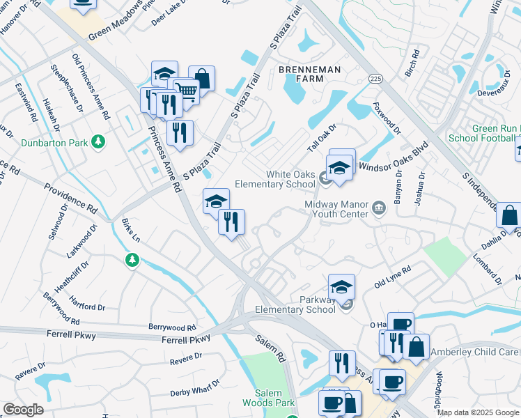 map of restaurants, bars, coffee shops, grocery stores, and more near 4328 Duffy Drive in Virginia Beach