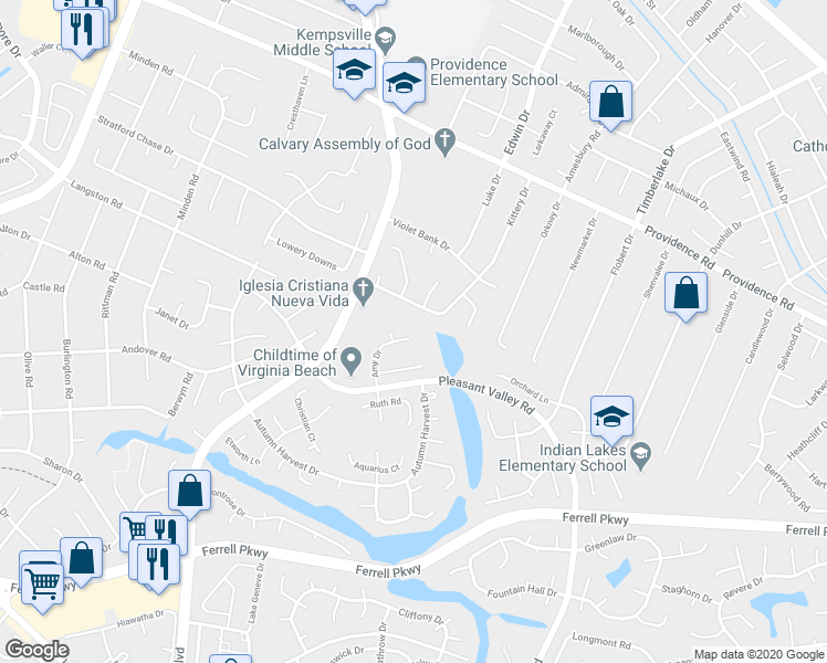 map of restaurants, bars, coffee shops, grocery stores, and more near 1101 Amy Drive in Virginia Beach