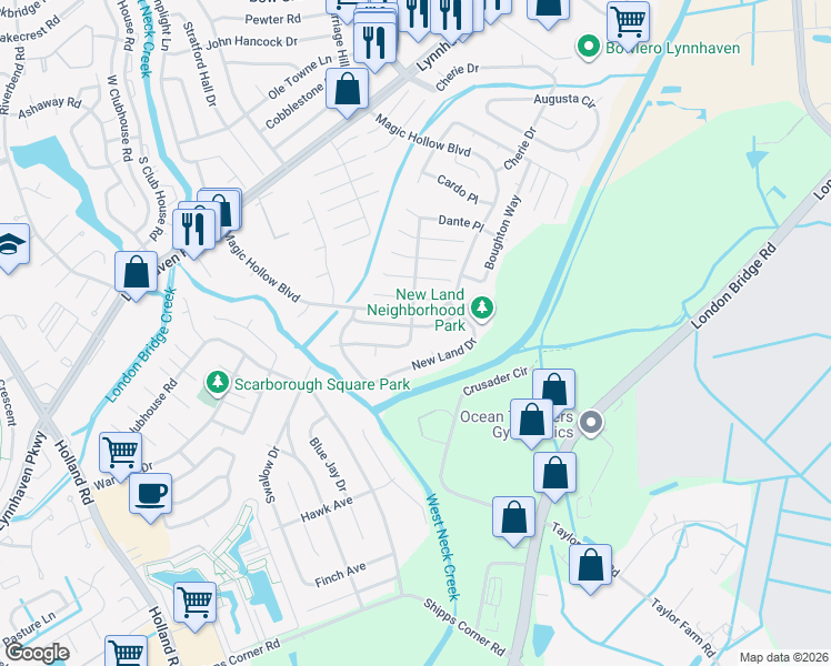 map of restaurants, bars, coffee shops, grocery stores, and more near 1102 Rebel Run Court in Virginia Beach