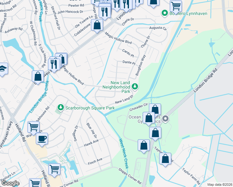 map of restaurants, bars, coffee shops, grocery stores, and more near 1102 Rebel Run Court in Virginia Beach