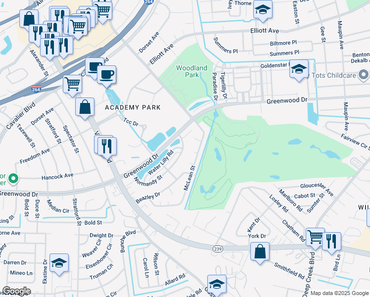 map of restaurants, bars, coffee shops, grocery stores, and more near 513 Normandy Street in Portsmouth