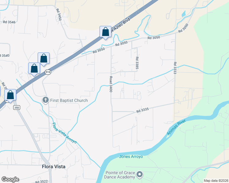 map of restaurants, bars, coffee shops, grocery stores, and more near 34 Road 3400 in Aztec