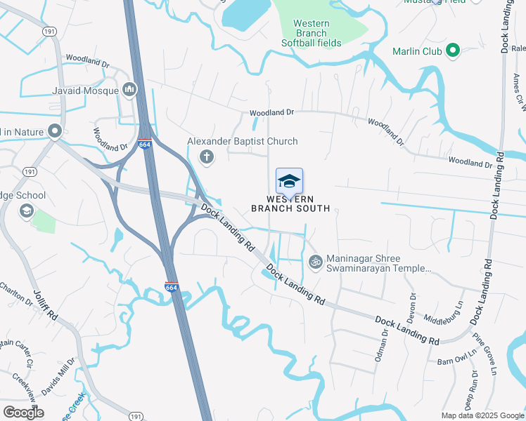 map of restaurants, bars, coffee shops, grocery stores, and more near 1624 Emerald Woods Drive in Chesapeake