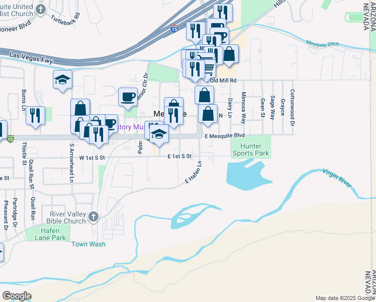 map of restaurants, bars, coffee shops, grocery stores, and more near 141 East 1st South Street in Mesquite