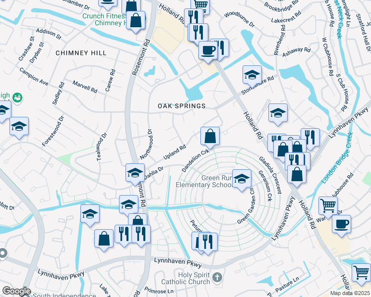 map of restaurants, bars, coffee shops, grocery stores, and more near 3713 Upland Road in Virginia Beach