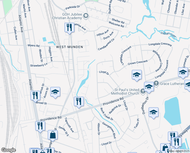 map of restaurants, bars, coffee shops, grocery stores, and more near 2508 Rock Creek Drive in Chesapeake