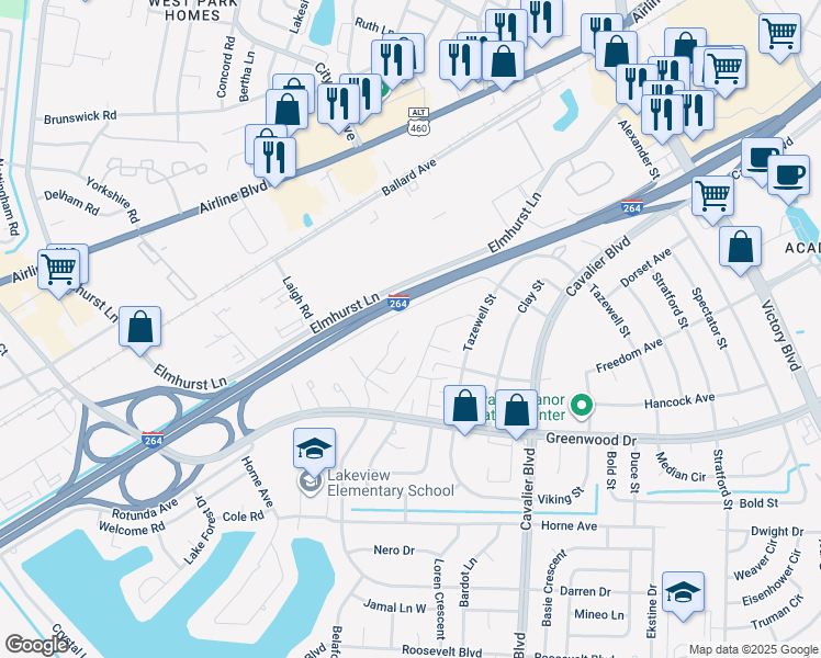map of restaurants, bars, coffee shops, grocery stores, and more near 1652 Darren Circle in Portsmouth