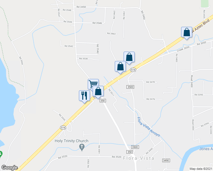 map of restaurants, bars, coffee shops, grocery stores, and more near 2 Highway 516 in Flora Vista