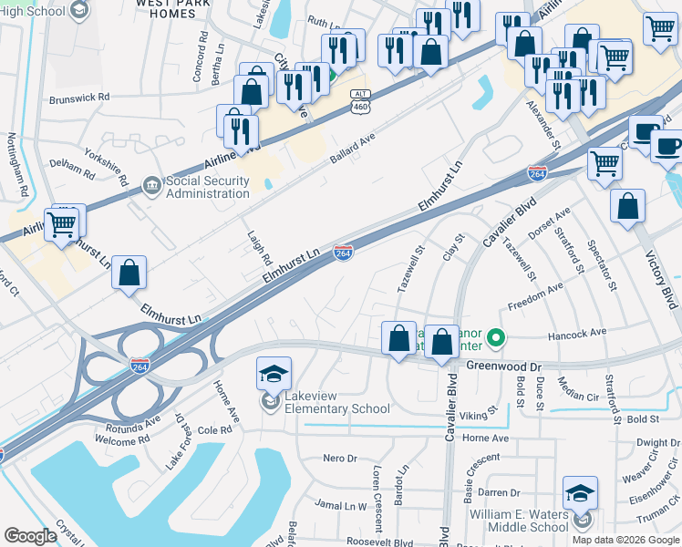map of restaurants, bars, coffee shops, grocery stores, and more near 1649 Darren Circle in Portsmouth