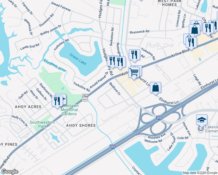 map of restaurants, bars, coffee shops, grocery stores, and more near 105 Bedford Place in Portsmouth