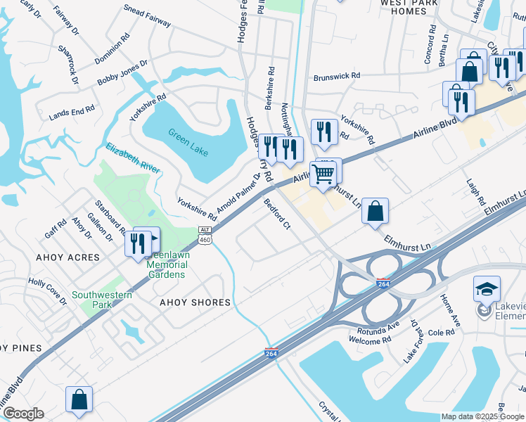 map of restaurants, bars, coffee shops, grocery stores, and more near 105 Bedford Place in Portsmouth