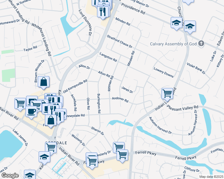 map of restaurants, bars, coffee shops, grocery stores, and more near 1116 Rittman Road in Virginia Beach