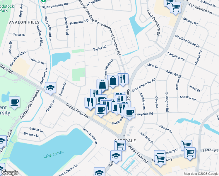 map of restaurants, bars, coffee shops, grocery stores, and more near 5417 Cawdor Circle in Virginia Beach