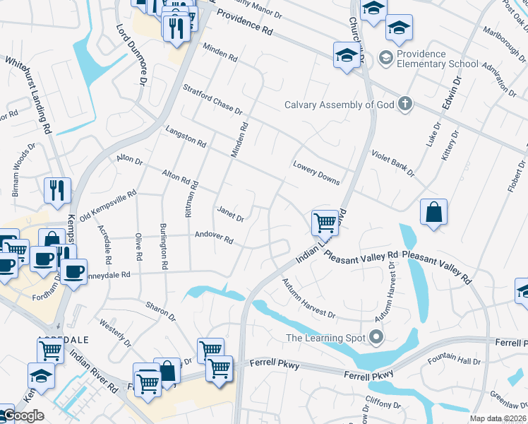map of restaurants, bars, coffee shops, grocery stores, and more near 5089 Janet Court in Virginia Beach