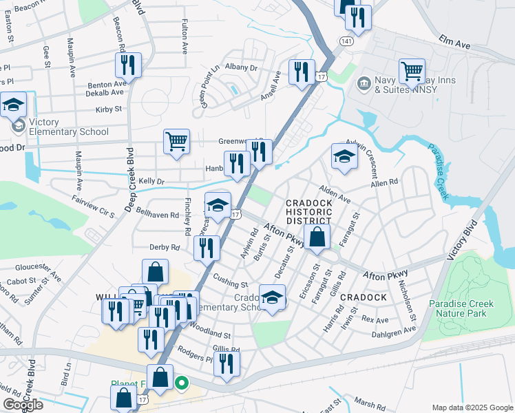 map of restaurants, bars, coffee shops, grocery stores, and more near in Portsmouth