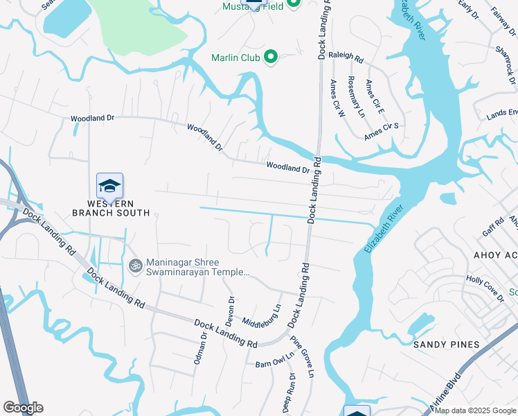 map of restaurants, bars, coffee shops, grocery stores, and more near 4044 Maple Drive in Chesapeake