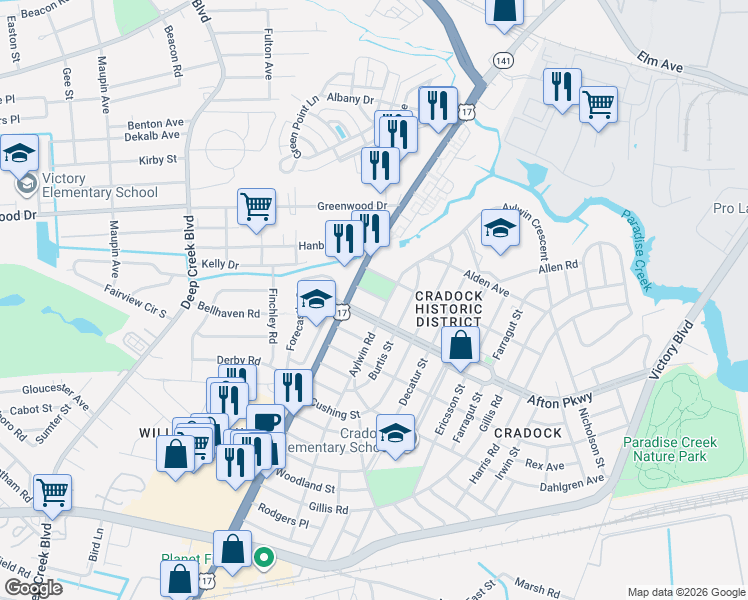 map of restaurants, bars, coffee shops, grocery stores, and more near in Portsmouth