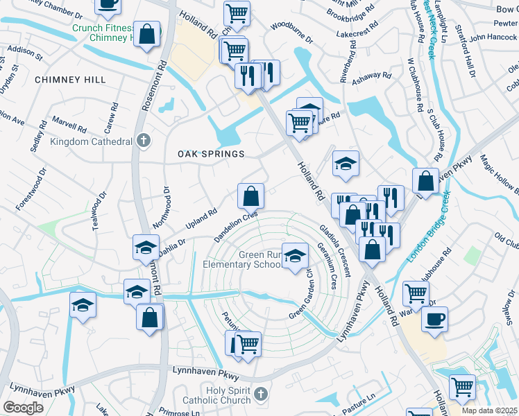 map of restaurants, bars, coffee shops, grocery stores, and more near 942 Smoke Tree Lane in Virginia Beach