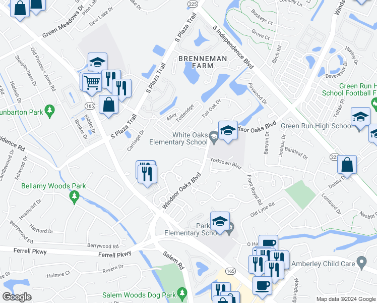 map of restaurants, bars, coffee shops, grocery stores, and more near 1108 Ginger Ridge Court in Virginia Beach