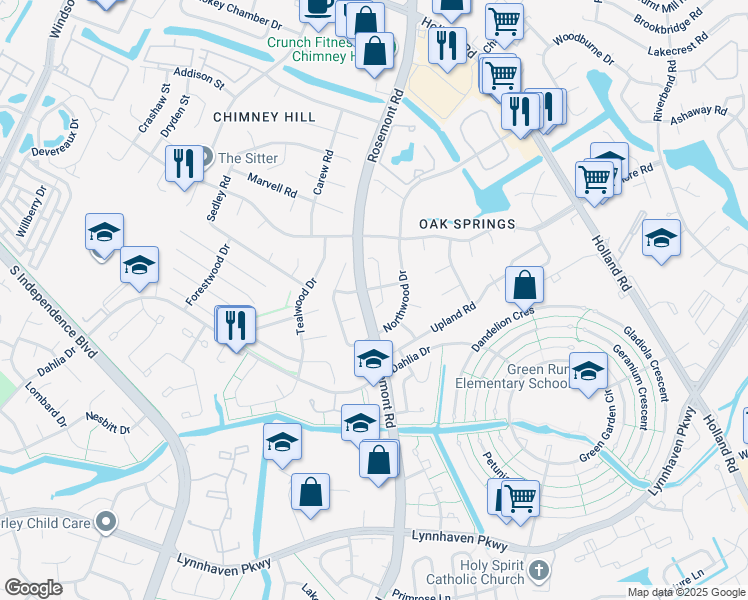 map of restaurants, bars, coffee shops, grocery stores, and more near 3812 Ridgeview Road in Virginia Beach