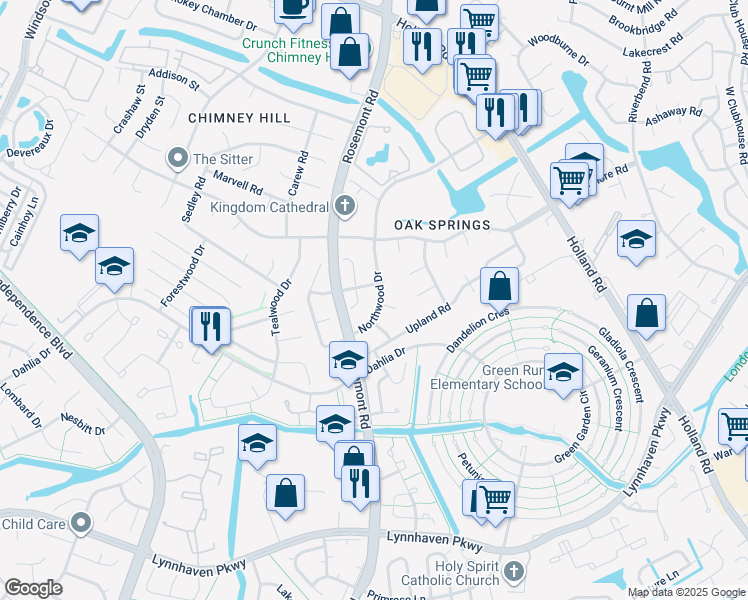 map of restaurants, bars, coffee shops, grocery stores, and more near 937 Northwood Drive in Virginia Beach