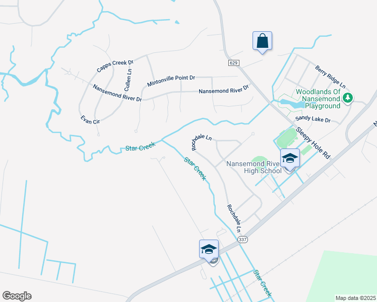map of restaurants, bars, coffee shops, grocery stores, and more near 154 Rochdale Lane in Suffolk