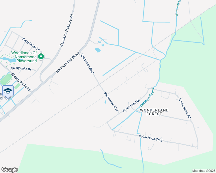 map of restaurants, bars, coffee shops, grocery stores, and more near 2600 Sportsman Boulevard in Suffolk
