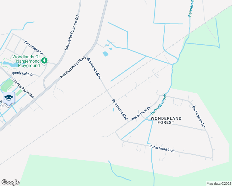 map of restaurants, bars, coffee shops, grocery stores, and more near 2600 Sportsman Boulevard in Suffolk
