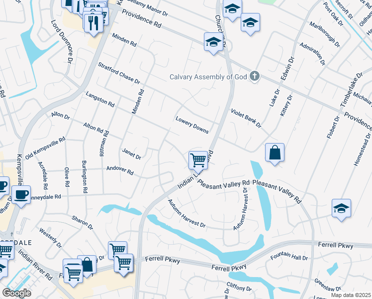 map of restaurants, bars, coffee shops, grocery stores, and more near 1057 Weather Vane Court in Virginia Beach