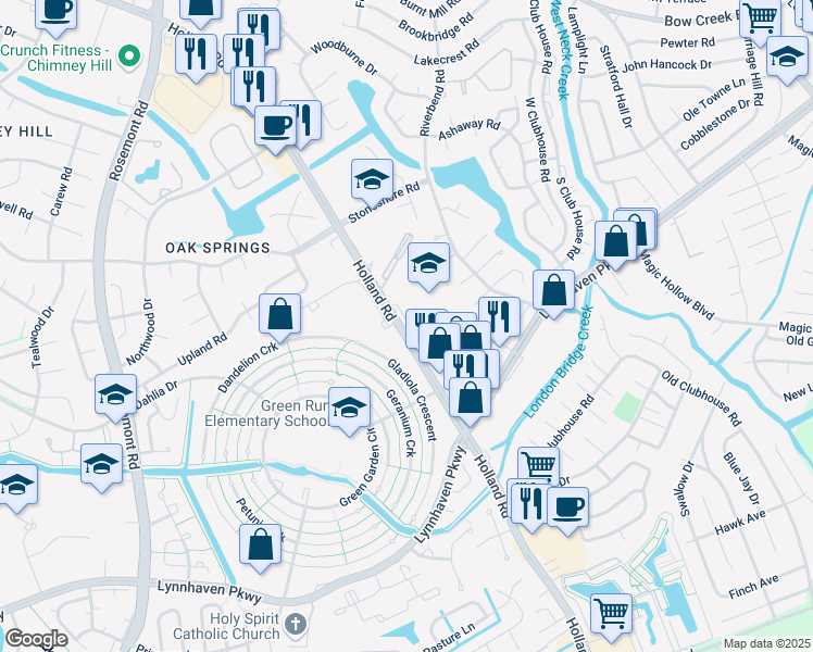 map of restaurants, bars, coffee shops, grocery stores, and more near 3340 Holland Road in Virginia Beach