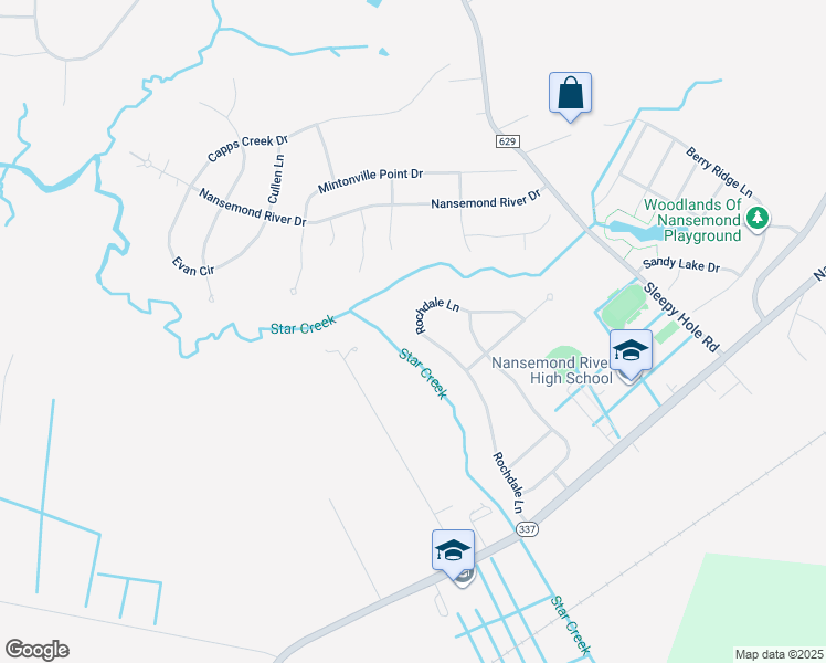 map of restaurants, bars, coffee shops, grocery stores, and more near 154 Rochdale Lane in Suffolk