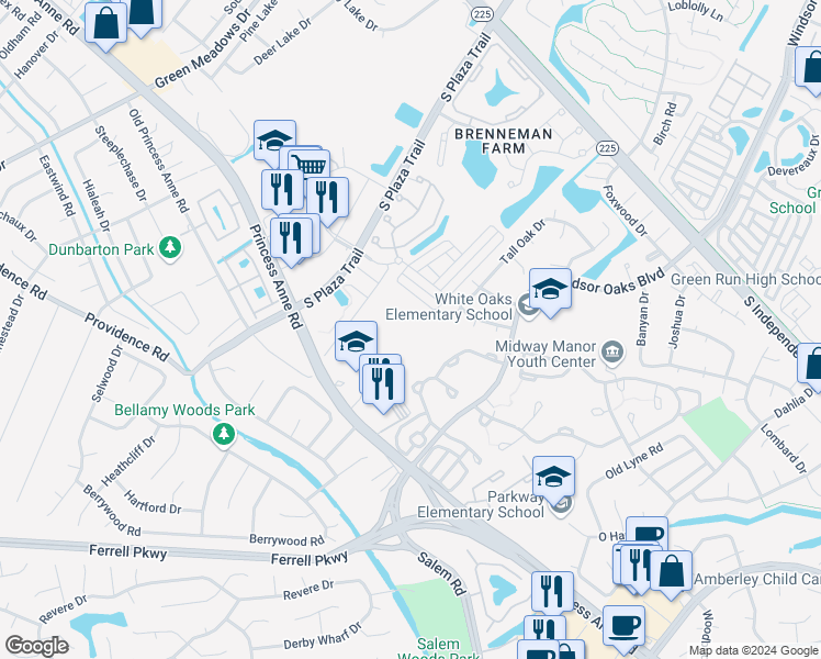 map of restaurants, bars, coffee shops, grocery stores, and more near 4484 Duffy Drive in Virginia Beach