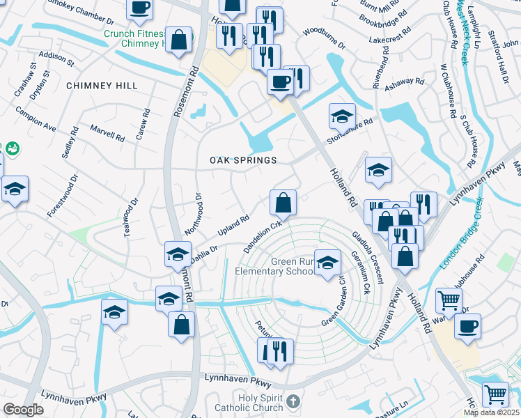 map of restaurants, bars, coffee shops, grocery stores, and more near 925 Westwind Place in Virginia Beach