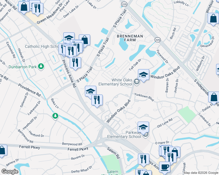 map of restaurants, bars, coffee shops, grocery stores, and more near 4448 Duffy Drive in Virginia Beach