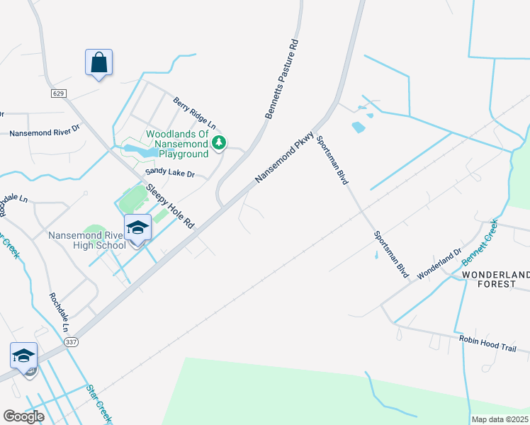 map of restaurants, bars, coffee shops, grocery stores, and more near 113 Mann Road in Suffolk