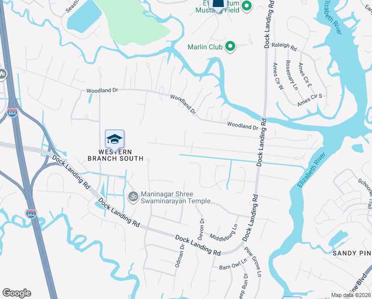 map of restaurants, bars, coffee shops, grocery stores, and more near 4100 Maple Drive in Chesapeake
